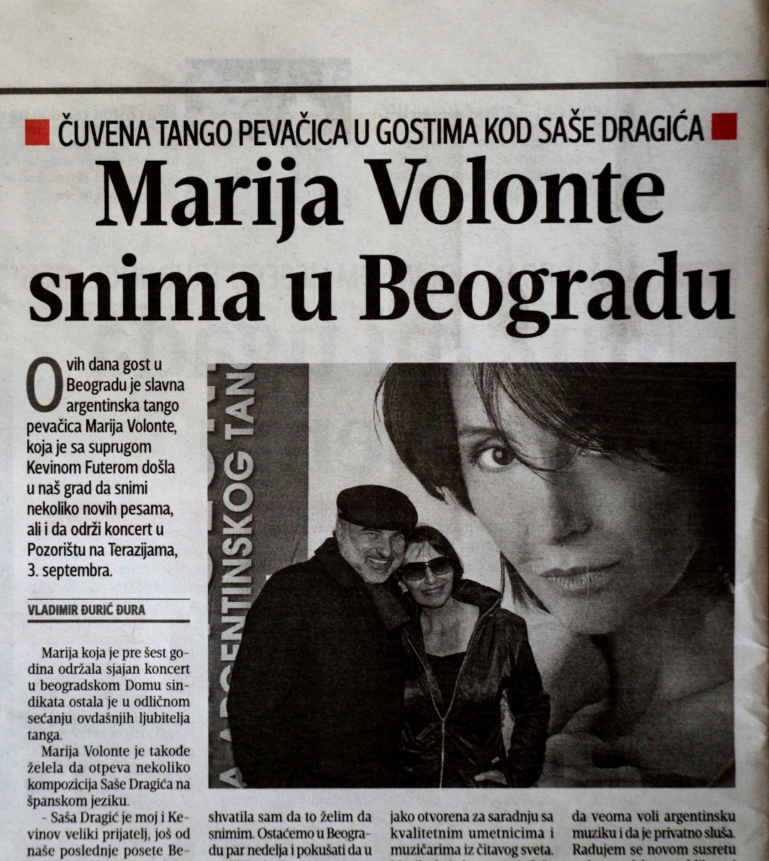 Prensa/Press: Marija Volonte snima u Beogradu